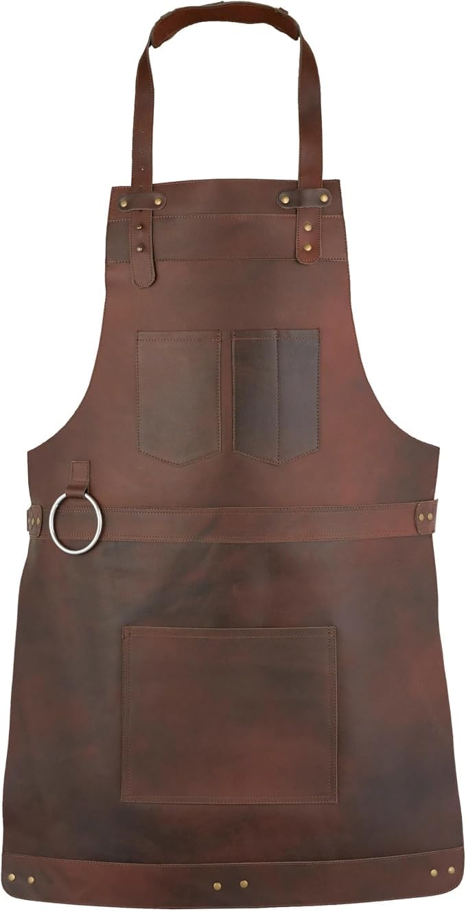Personalized Full Grain Leather Butcher -BBQ Kitchen Apron with Name or Logo Cooking Wood work Cheff Gift DIY - Grill Apron(Brown Personalisation)