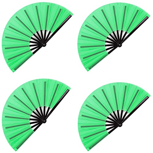 Gionforsy 4Pcs Clap Fan Fabric Large Folding Fan Chinese Tai Chi Fan Set Decorative Folding Hand Fan For Festival Dance Party (Green) #TOP16
