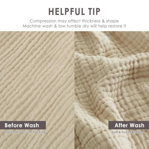 Image of EMME Muslin Blankets for Adults Throw Blanket for Couch Breathable Gauze Soft Lightweight Airy Beige Throw XL 50 inch x 71 inch