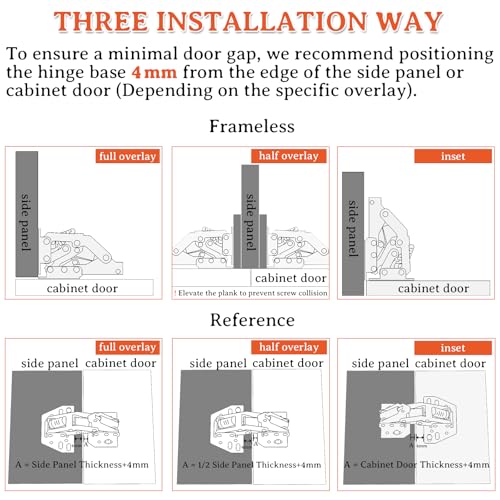 Furniware 4 Stück 90° Softclose Scharniere für Schranktüren, Schrankscharnier, Kein Vorbohren Schranktür Küchenschrank, Kleiderschrank Scharnier, Einfache Installation, Möbelscharnier mit Dämpfer
