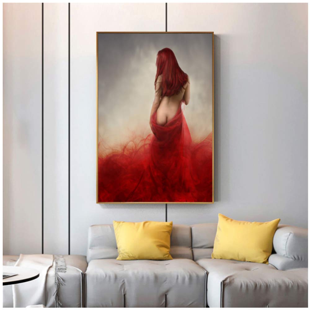 Amazon.com: Cuadro moderno y sexy con diseño de mujer desnuda erótica en  pluma roja, lienzo para pintar, pósteres e impresiones para la pared de la  sala de estar, decoración del hogar, impresión