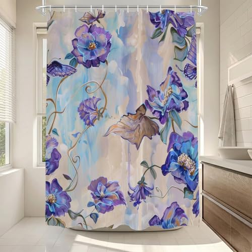 Rideau de douche en polyester de qualité supérieure violet motif fleur 140x190