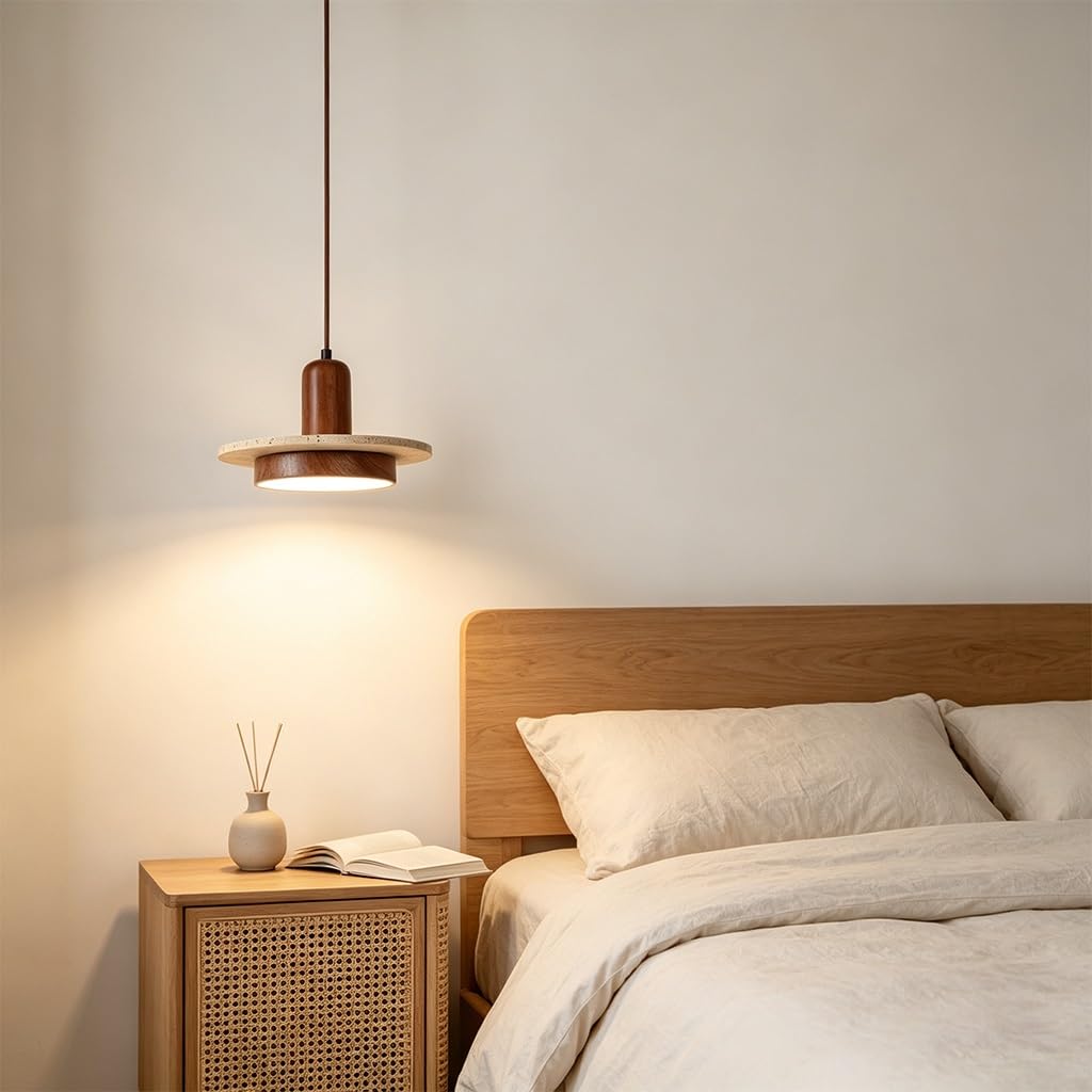 Lampada A Sospensione Wabi Sabi Travertino Giallo Naturale Legno Colore Noce Sospensione Regolabile In Altezza Apparecchio Sospeso Sala Da Pranzo Isola Cucina Camera(Walnut wood color-E1)