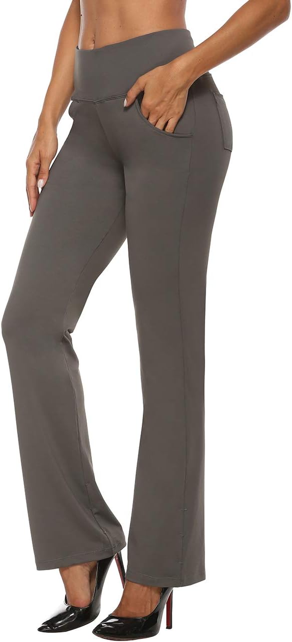 Bootcut Yoga Pants Tummy Control High Waist Workout Women Tall Bootleg Straight Long Flare Pants with 4 Pockets