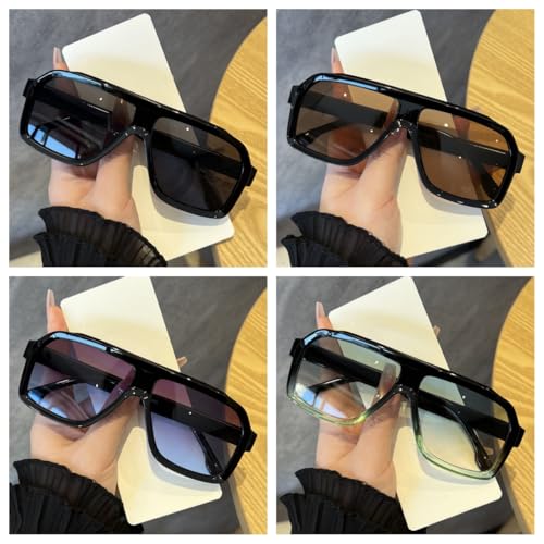 IKANOO 4 Pieces Trendy Square Aviator Sunglasses for Women Men Oversized Flat Top Designer Stylish Frame Sun Glasses3