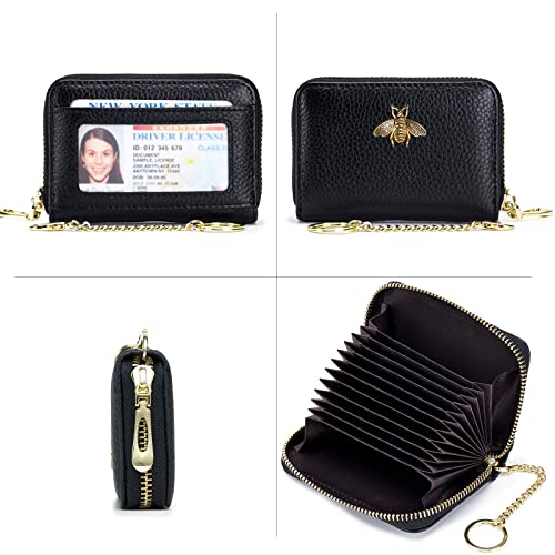 Imeetu Rfid Credit Card Holder, Small Leather Zipper Card Case Wallet With Keychain And Id Window For Women (A-Black) #TOP6