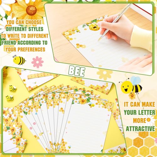 Image of TaoBary 160 Pcs Stationery Paper Set 50 Double Sided Stationery Papers with 50 Matching Envelopes and 60 Round Dot Sticker, 10 Design(Bee,8.25 x5.5 Inch)