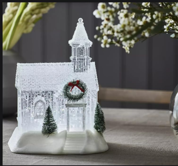 HomeZone® LED Acrylic Snow Village Church for Christmas Tabletop Decor Christmas Village Houses with Snow and Led,28cm Winter Village Accessories,White Xmas House Figurines,Xmas Decoration - Image 4