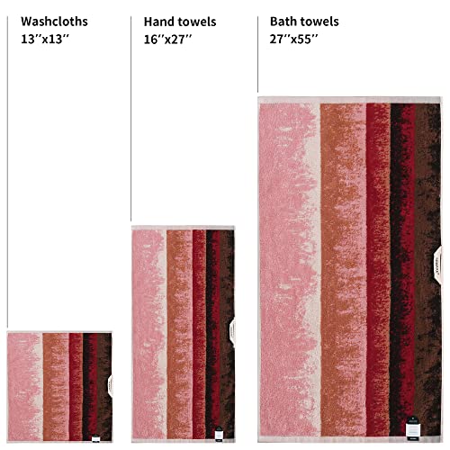 Semaxe Smart Towel Set, 100% Cotton Yarn Jacquard Bathroom Towel. Super Soft & Highly Absorbent Bath Towel Set Include 2 Bath Towel, 2 Hand Towel And 4 Washcloths, Brown/Pink #TOP4