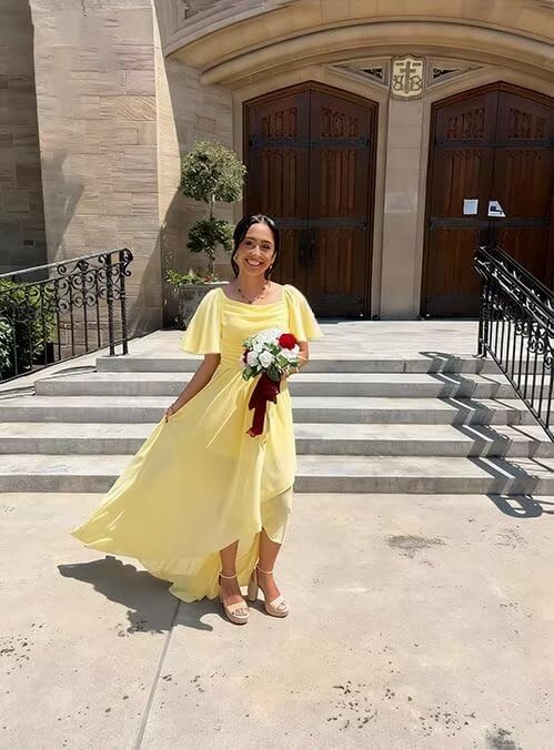 Short Sleeves Bridesmaid Dresses with Slit Chiffon Maxi Ruffles A Line Formal Evening Dress ZU004 - Image 6