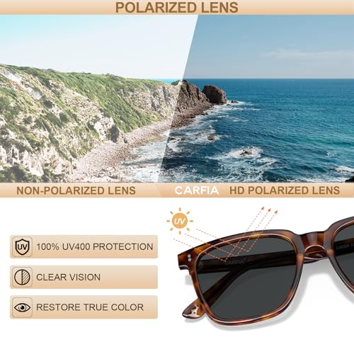 Image of CARFIA Retro Acetate Polarized Sunglasses for Men UV400 Protection Driving Outdoor Anti-Glare Sun Glasses CA5354WS