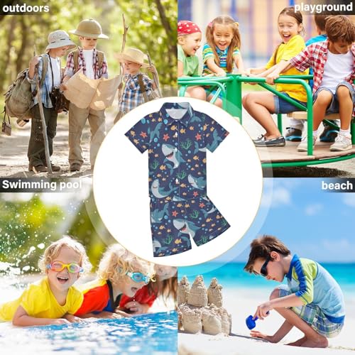 Image of CaTaKu Boys Hawaiian Button-Down Shirts and Short Sets, Boys Summer Outfits 2 Piece Clothes Set Size 3-10T