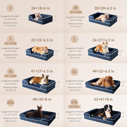 Image of EHEYCIGA Orthopedic Dog Bed for Small and Medium Dogs, Waterproof Memory Foam With Sides, Non-Slip Bottom, Egg-Crate Foam, Washable Removable Cover, Navy