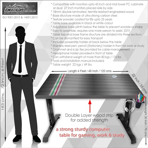 Image of Xtreme PRO Direct Theme Printed Computer Desk for Gaming, Work & Study. Large for PC, Dual Monitors, iMac, and Laptops. Metal & Engineered Wood. Black Stand Desk. 4 Feet-XPB4 (XPB4-ITALIAN Racing)