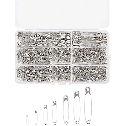 Rnitle 460 Pieces Safety Pins,Rust-Resistant Nickel Plated Steel Set,Assorted Sizes,for Crafts Arts Clothing,19mm 22mm 28mm 32mm 38mm 45mm 54mm Cover