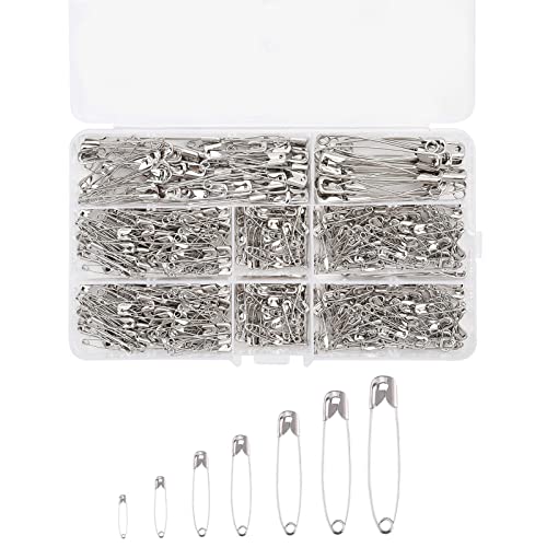 Rnitle 460 Pièces 7 Tailles Épingle a Nourrice,Pin de Sécurité en Métal Résistantes à La Rouille,Épingles Couture,avec Boîte de Rangement,Argent