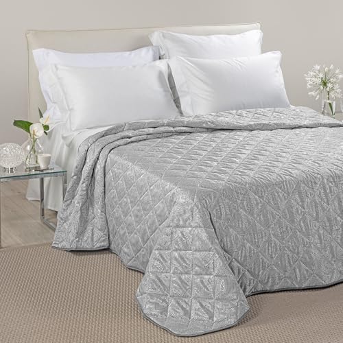 Caleffi Copriletto Trapuntato In Raso Jacquard Dorata Matrimoniale Grigio