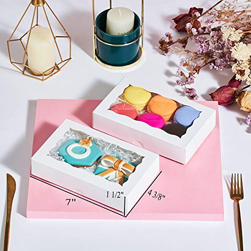 RomanticBaking 100 Pack Cookies Boxes for 2 or 6 Macaron,7 x 4 3/8 x 1 1/2 White Chocolate Covered Ore Boxes Pastry Boxes Macaron Boxes Bakery Boxes with Window by RomanticBaking - Image 2
