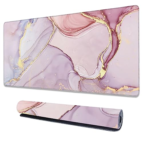 Uiaoiais Large Extended Mouse Pad Abstract Pink Marble Desk Mat,Large Gaming Mouse Pad,Big Desk Pad with Thick Stitched Edges Suit for Home Office or Gaming 35.4x15.7 Inch, U21KR-6M16-9P004