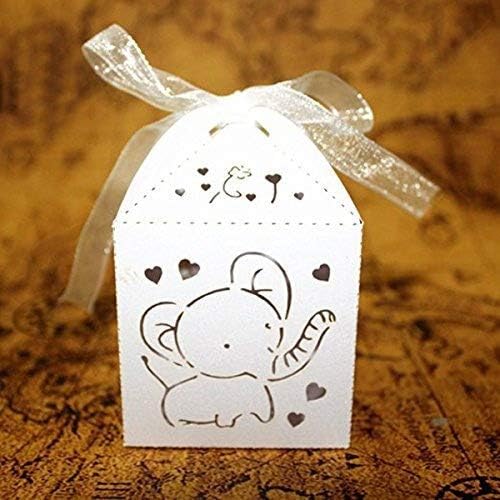 Tinksky Hollow Out Elephant Pattern Candy Boxes Gift Bags Baby Shower Wedding Favors, Pack of 50