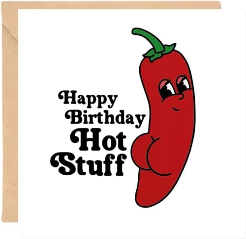 Funny 'Hot Stuff' Birthday Card for Husband, Wife, Boyfriend, Girlfriend, Fiance | Happy Birthday Card for Men & Women | Blank Inside with Envelope