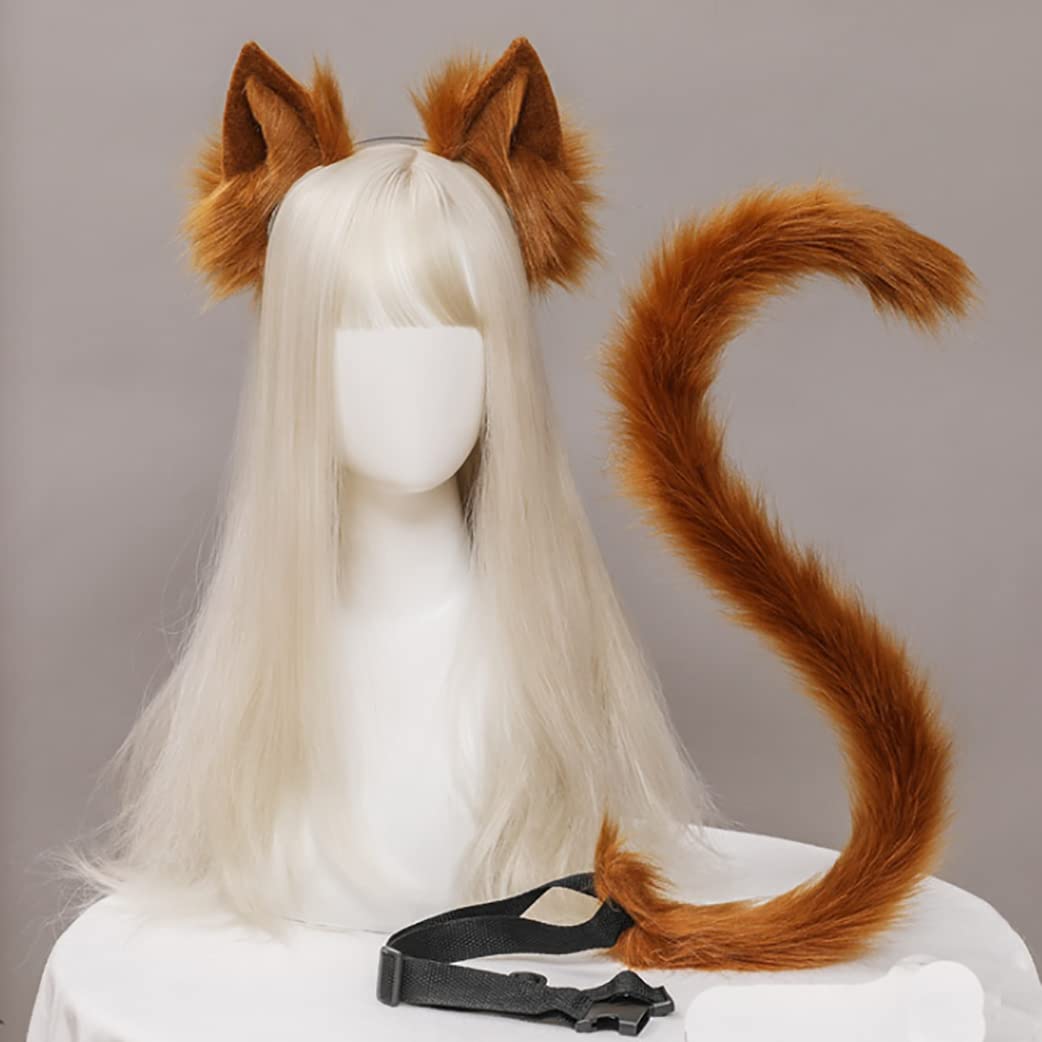 YluckyFaux Fur Cat Ears Hair Clip Furry Fox Long Tail Dress Up Set Halloween Cosplay Costume