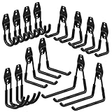 3-H 14 Stück Garagenhaken Schwerlast Wandhaken, Doppelhaken in mehreren Größen für Gartengeräte Schaufeln Schläuche Leitern Elektrowerkzeugen, Aufbewahrungssystem für Garage Garten Werkstatt (Schwarz)