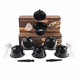  Soleebee i cafilas 6 Stück Kaffee Kapseln Nachfüllbare Wiederverwendbare Kaffeekapsel-Filtertasse Kapsel-Adapter Kaffeekapseln für Dolce Gusto mit 2 Kaffeelöffel und 2 Bürste (Schwarz)