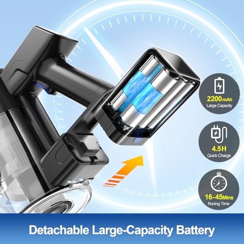 Lightweight Cordless Vacuum Cleaner with 25Kpa Suction and 45 Min Runtime for Home, Carpet, Hardwood, and Pet Hair