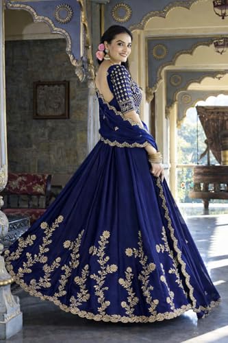 Image of piludi Women's Embroidered Lehenga Choli with Dupatta | Heavy Floral Zari Work Semi-Stitched Lehenga Set