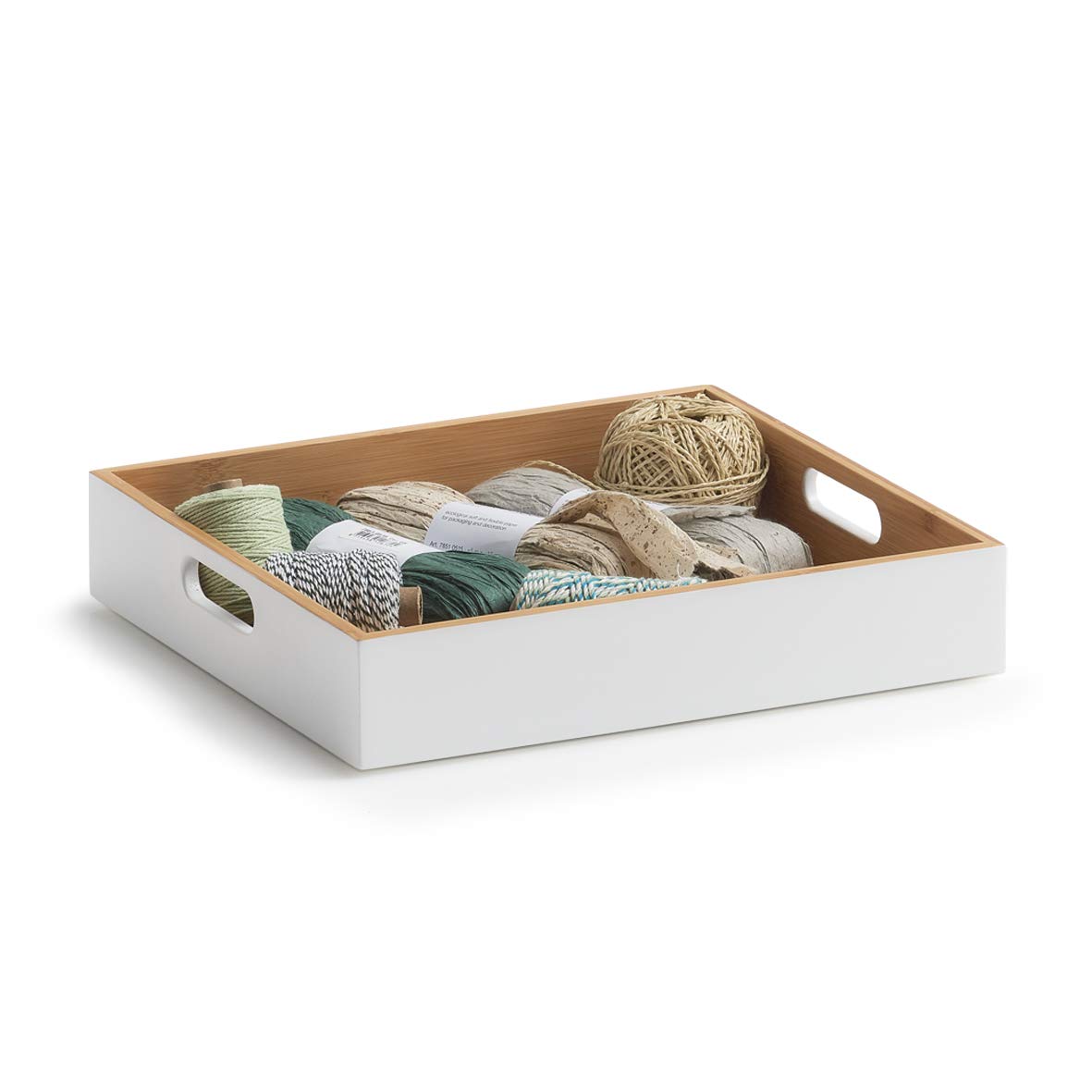 Zeller 13358 Aufbewahrungskiste, Bamboo, weiß, ca. 30 x 27 x 6 cm, stapelbar, seitliche Tragefgriffe, Ordnungsbox flach (Packung mit 4)