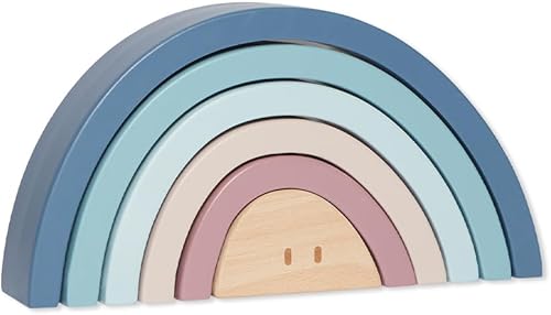 MORI Apilador de madera arcoíris para bebés niños y niñas, desarrolla habilidades motoras bloques de juguete coloridos, bordes suaves y pintura no
