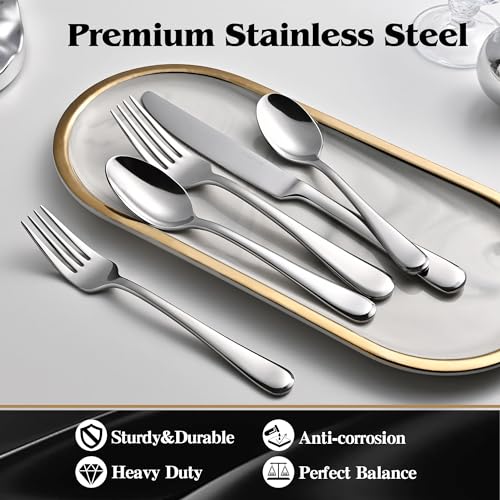 KINGSTONE 30-Piece Stainless Steel Flatware Set for 6 – Modern, Heavy-Duty, Mirror Polished, Dishwasher Safe