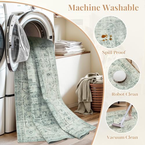 LIVEBOX Washable Rug 2x3 Kitchen Mats for Floor Entryway, Non Slip Front Door Mat for Bathroom Hallway, Boho Low-Pile Small Carpet Farmhouse Throw Indoor Rugs for Bath Sink, Sage Green - image 7