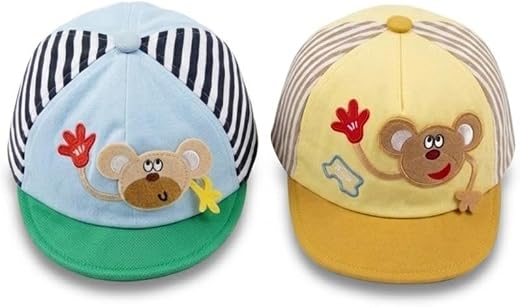AAKHIRIX Baby Cotton Cap Pack of 2 | Soft Multicolor Hat for Newborn Boys &amp; Girls | Cute Stylish Infant Cap | Age 3-18 Mon...