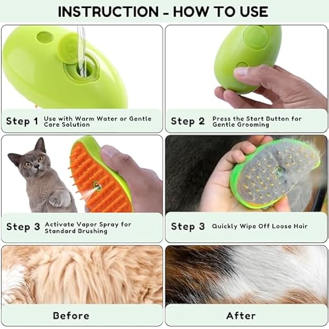 Cat Steam Brush for Shedding, Steamy Grooming Comb with Anti-Static Spray for Cats & Dogs, Gentle Defur Comb for Tangled & Loose Hair, Ergonomic Pet Mist Brush Design, Cepillo de Vapor para Gato Perro-KInexUZB