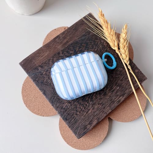 Image of MINSCOSE for AirPods Pro 2nd /1st Generation Case,Cute Striped Aesthetic Pattern Design with Trendy Keychain Ring,Soft TPU Protective Shockproof Cover with Cleaner Kit for Airpods Pro /Pro 2-Clear Blue