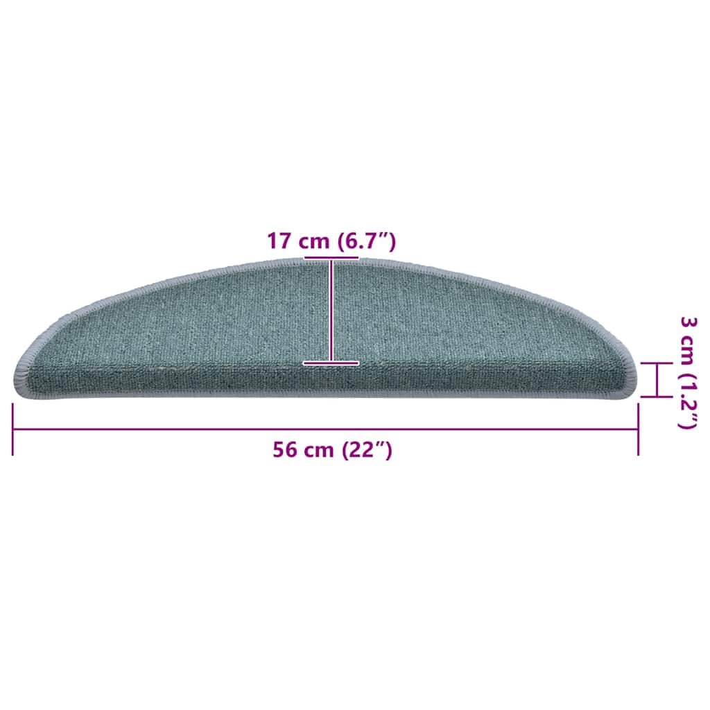 Stufenmatten 30 STK., 56x17x3 cm Seeblau Halbrund, Teppich Treppenstufen Matten, rutschfeste Treppenschoner für Holzstufen, langlebiger Treppen Teppich