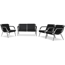 Kinfant Waiting Room Chair- Office Reception Furniture with Armrest and PU Leather Cushion, Office Guest Chair for Waiting Room Airport Hospital Bank Lobby, Black 1 Seat*3+2 Seat