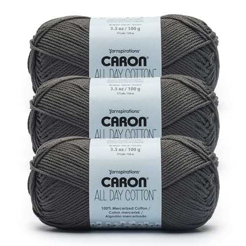 Image of Caron All Day Cotton - 3 Pack of 173 Yards /3.52 oz Gray 100% Mercerized Cotton Yarn