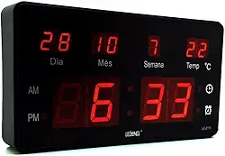 Relógio de Parede Led Digital LE-2115 Lelong Temperatura Calendário Alarme