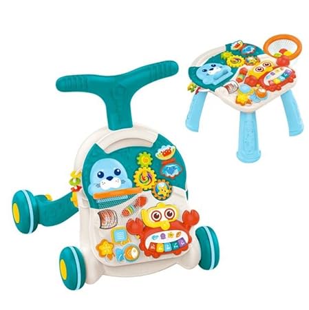 Lucario 2-in-1 Baby Walker for Girls Boys, Sit to Stand Learning Walker and Activity Center Table, Educational Baby Push Walker, Musical Infant Toys for Kids Birthday Gift for 6 12 18 24 Months LK-01