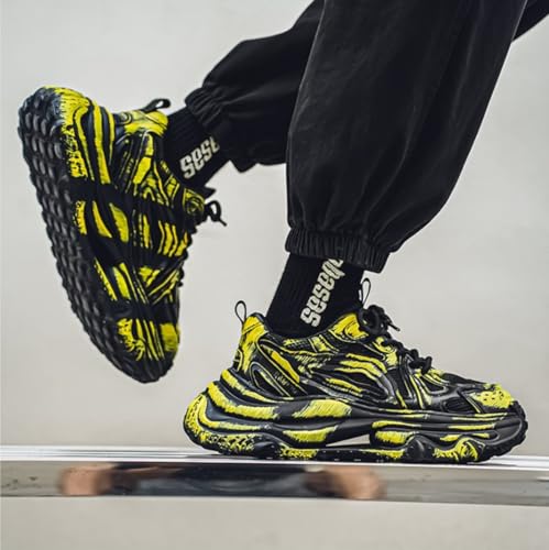 PU Leather Colorblock Distressed Chunky Sneakers Men Thick Sole Graffiti Casual Sports Shoes for Streetwear Autumn Outfits Height Increasing Platform Design3