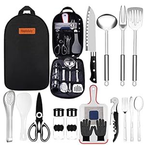 Haplululy Camping Kitchen Equipment Camping Cooking Utensils Set Portable Picnic Cookware Bag Campfire Barbecue Appliances Essential Gadgets and Accessories(Black)