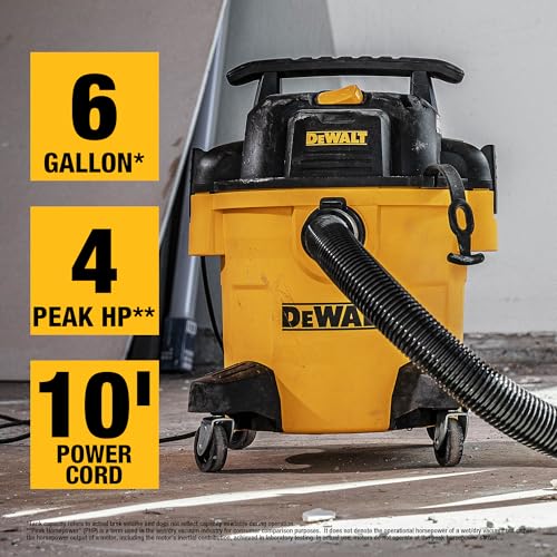 DEWALT DXV06P 4 Peak HP Shop Vacuums, 6 Gallon Poly Wet/Dry Vac, Heavy-Duty Shop Vacuum with Blower Function Yellow+Black - Image 6