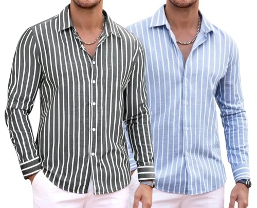 Image of Zombom Men's Regular Fit Vertical Striped Casual Shirt | Full Sleeve Cotton Blend Shirt for Men | Slim Fit Stylish Party