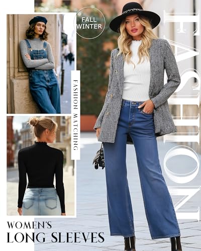 3 Pack Women's Cotton Long Sleeve Mock Turtleneck Tops Ribbed Lettuce Trim Slim Fit Shirts Thermal Base Layer4