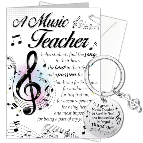 HOWAF Music Teacher Gifts Music Teacher Card Thank You Teacher Card & Teacher Keyring Teacher Leaving Gifts Appreciation Gifts Thank You Teacher Gifts for Women Men