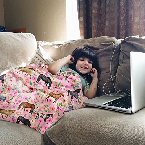 Horse Blanket Super Soft Sherpa Fleece Blanket, Horse Blanket Gift For Girls Horse Lovers, Cozy Breathable Fleece Blanket Horses Pink Fluffy Blanket Decor Sofa Bed Couch (Flower Horse, 60X50) #TOP2