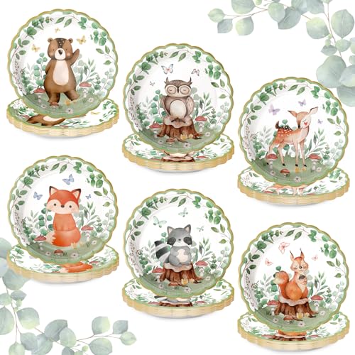 Fuyoooo 60 Pcs Jungle Safari Baby Shower Plates Paper Boys Girls Woodland Animals Birthday Party Decorations 7 Inch Disposable Zoo Animal Dinnerware Plates cover
